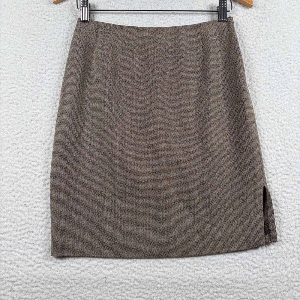 Emanuel Ungaro Skirt Women Herringbone Wool Pencil 6P Brown Dark Academic Office